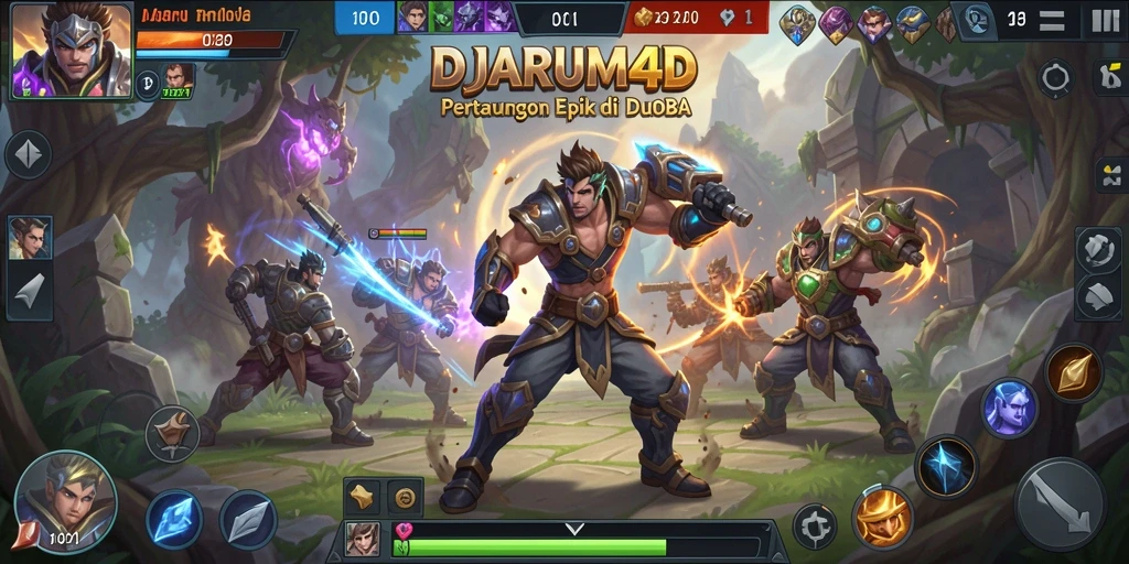 Screenshot gameplay epik dari DJARUM4D yang menunjukkan aksi MOBA.