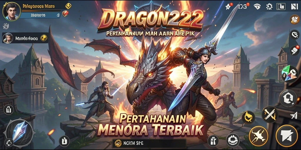 Screenshot gameplay <strong>DRAGON222</strong> yang menampilkan pertahanan menara yang epik.