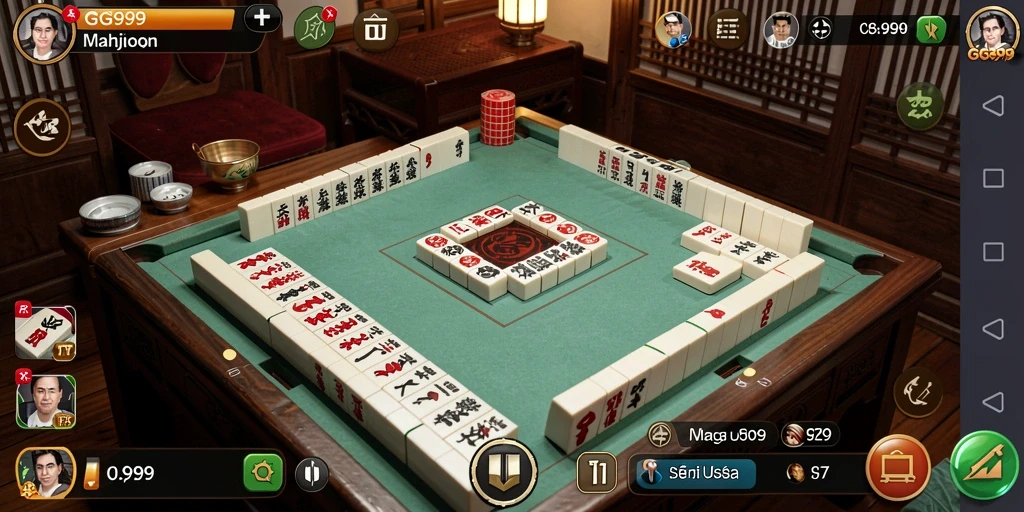 Screenshot gameplay GG999 menampilkan ubin Mahjong yang berwarna-warni.