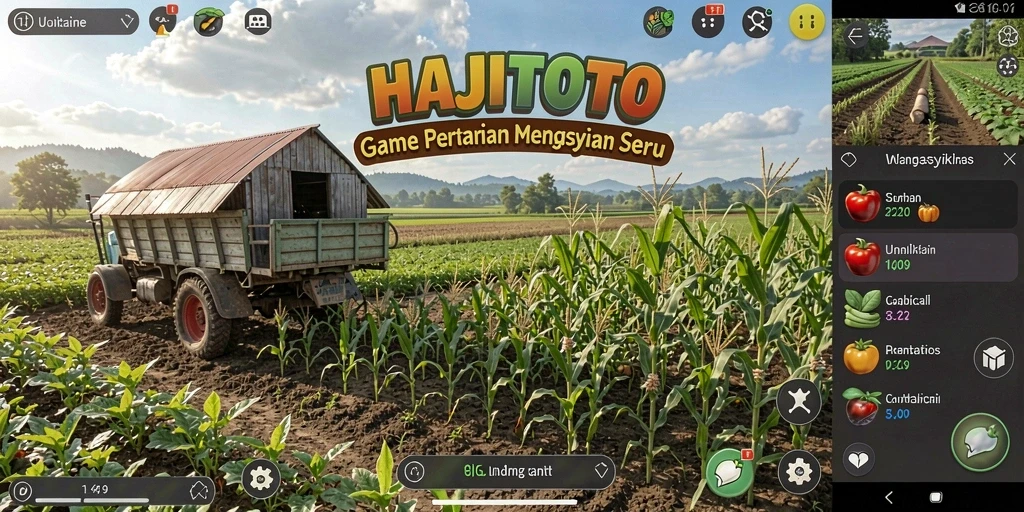 Screenshot utama HAJITOTO menampilkan gameplay bertani yang seru dan interaktif.