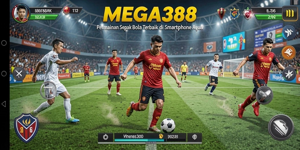 Screenshot gameplay MEGA388 menampilkan aksi mendebarkan di lapangan sepak bola.