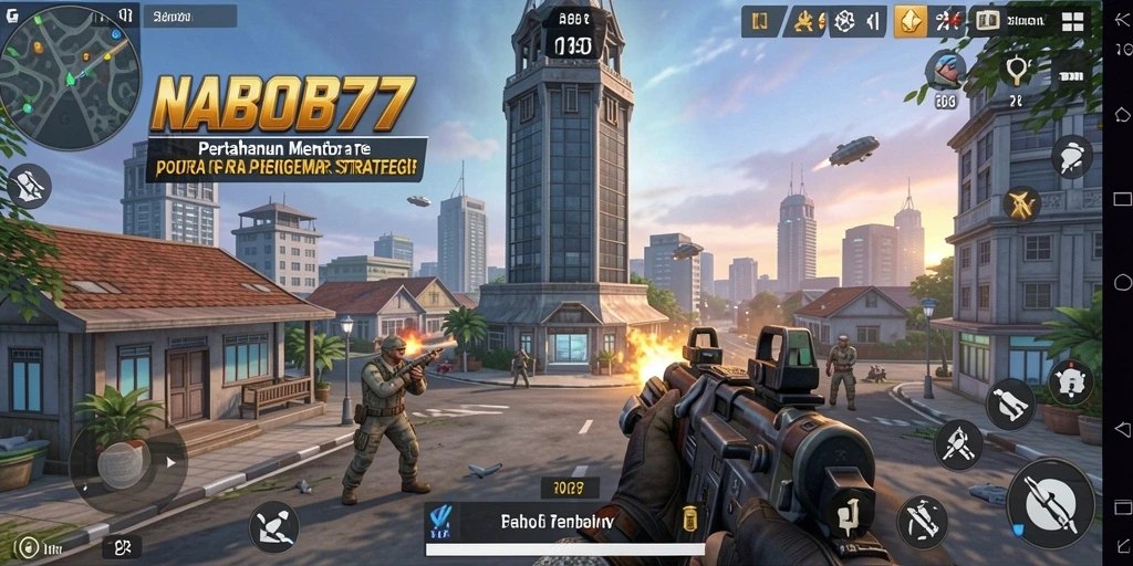 Screenshot menunjukkan permainan Tower Defense yang mendebarkan di NABOB77.