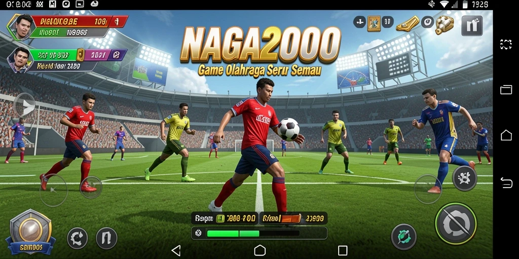 Screenshot gameplay NAGA2000 menampilkan aksi seru di lapangan olahraga.