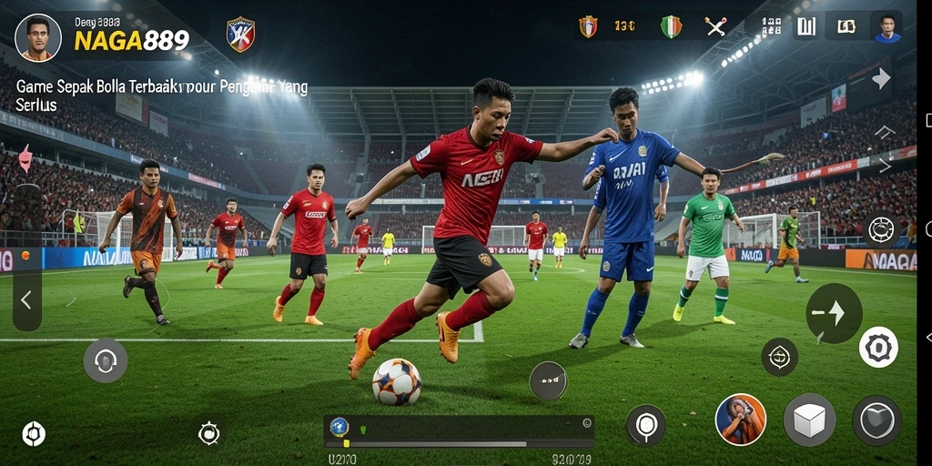 Screenshot gameplay NAGA889 menampilkan aksi seru di lapangan sepak bola.