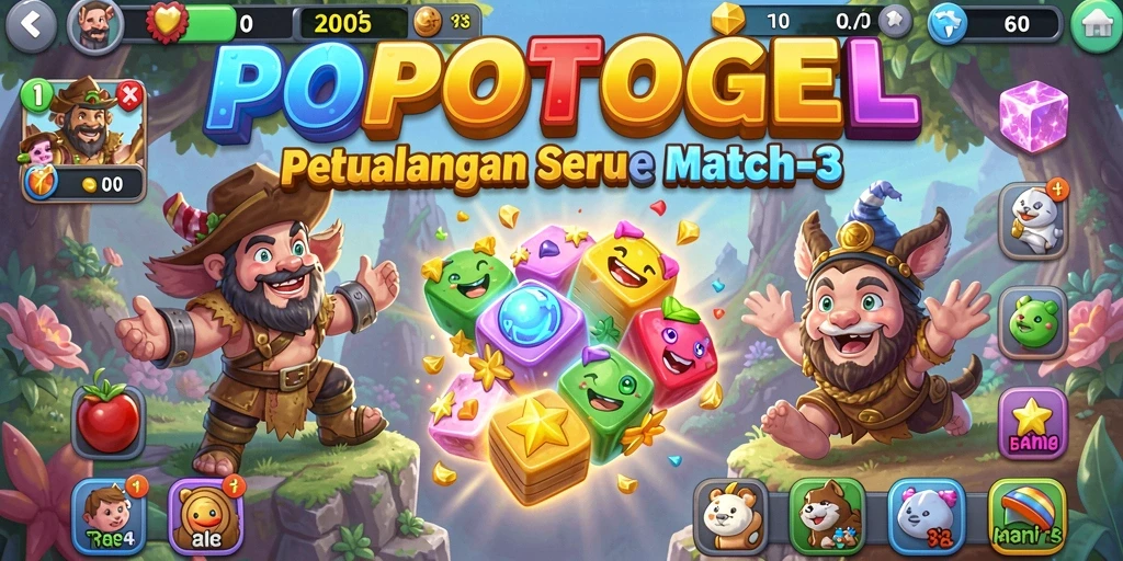 Gameplay seru POPOTOGEL menunjukkan kombinasi gelembung warna-warni yang harus dipecahkan.