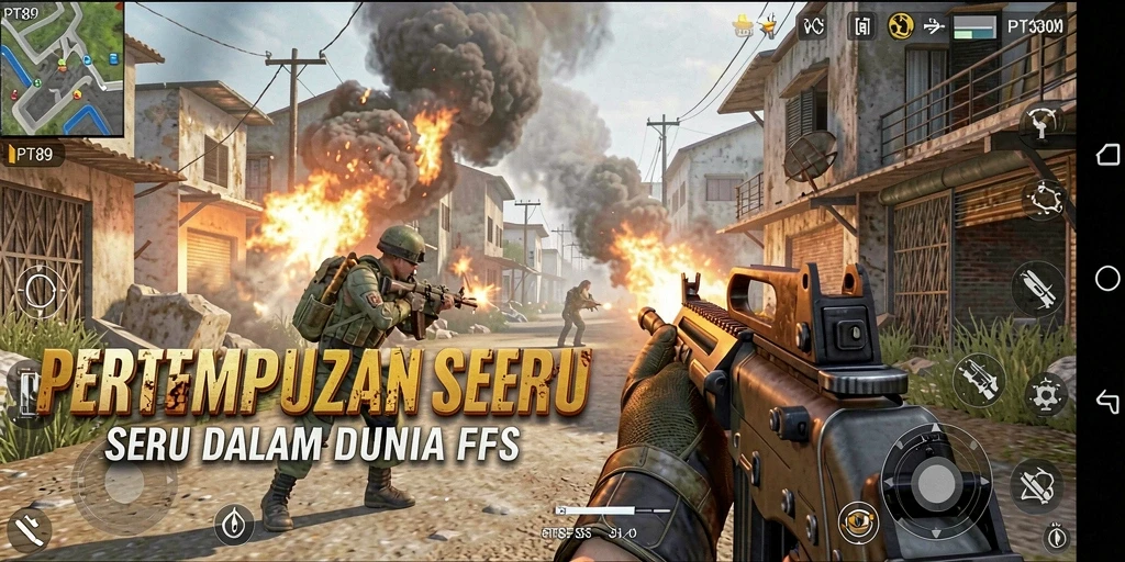 Tampilan gameplay PT89 dengan aksi FPS seru.