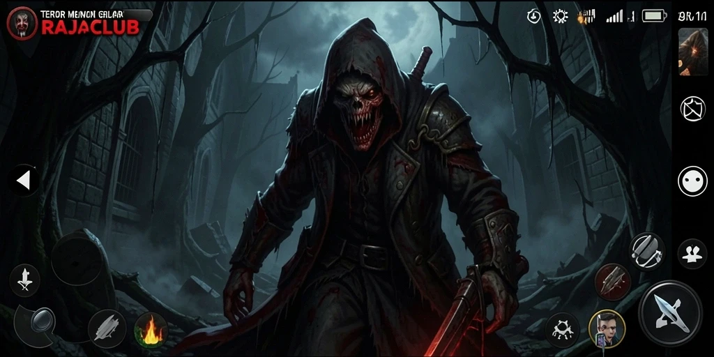 Screenshot dari gameplay RAJACLUB yang menampilkan suasana Horror yang mencekam.
