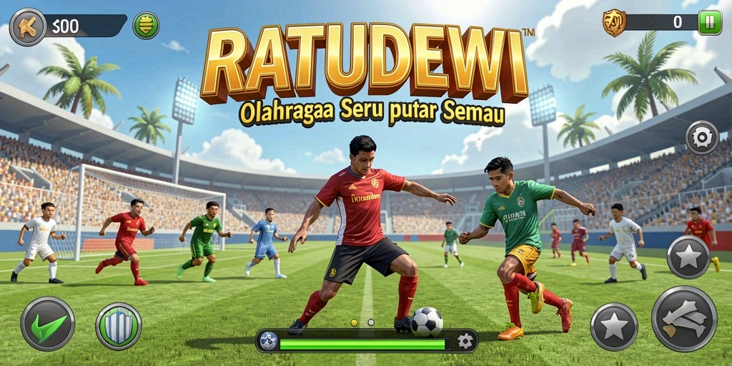Tampilan utama gameplay <strong>RATUDEWI</strong> yang menampilkan aksi olahraga yang mendebarkan.