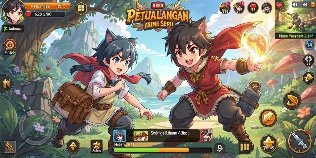 Tampilan gameplay yang menarik dalam dunia anime penuh warna.
