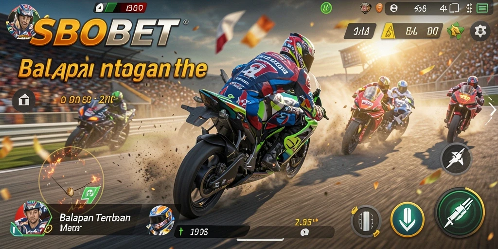 Screenshot SBOBET menunjukkan balapan motor yang mendebarkan dan grafis yang menawan.