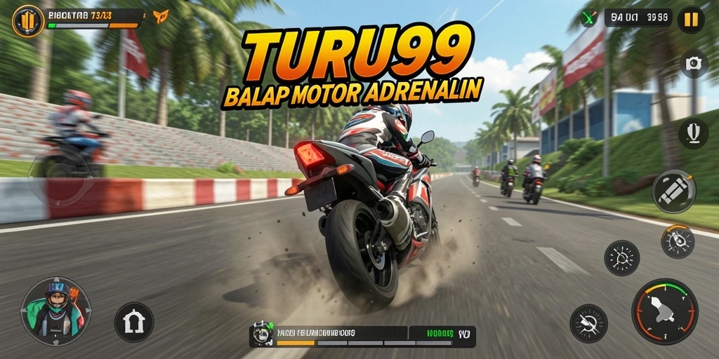 Gameplay seru balap motor TURU99 di trek menantang.