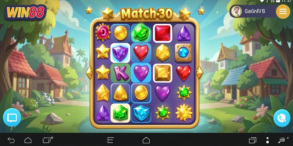 Tangkapan layar gameplay <strong>WIN88</strong> menunjukkan keseruan mencocokkan objek dalam permainan Match-3.